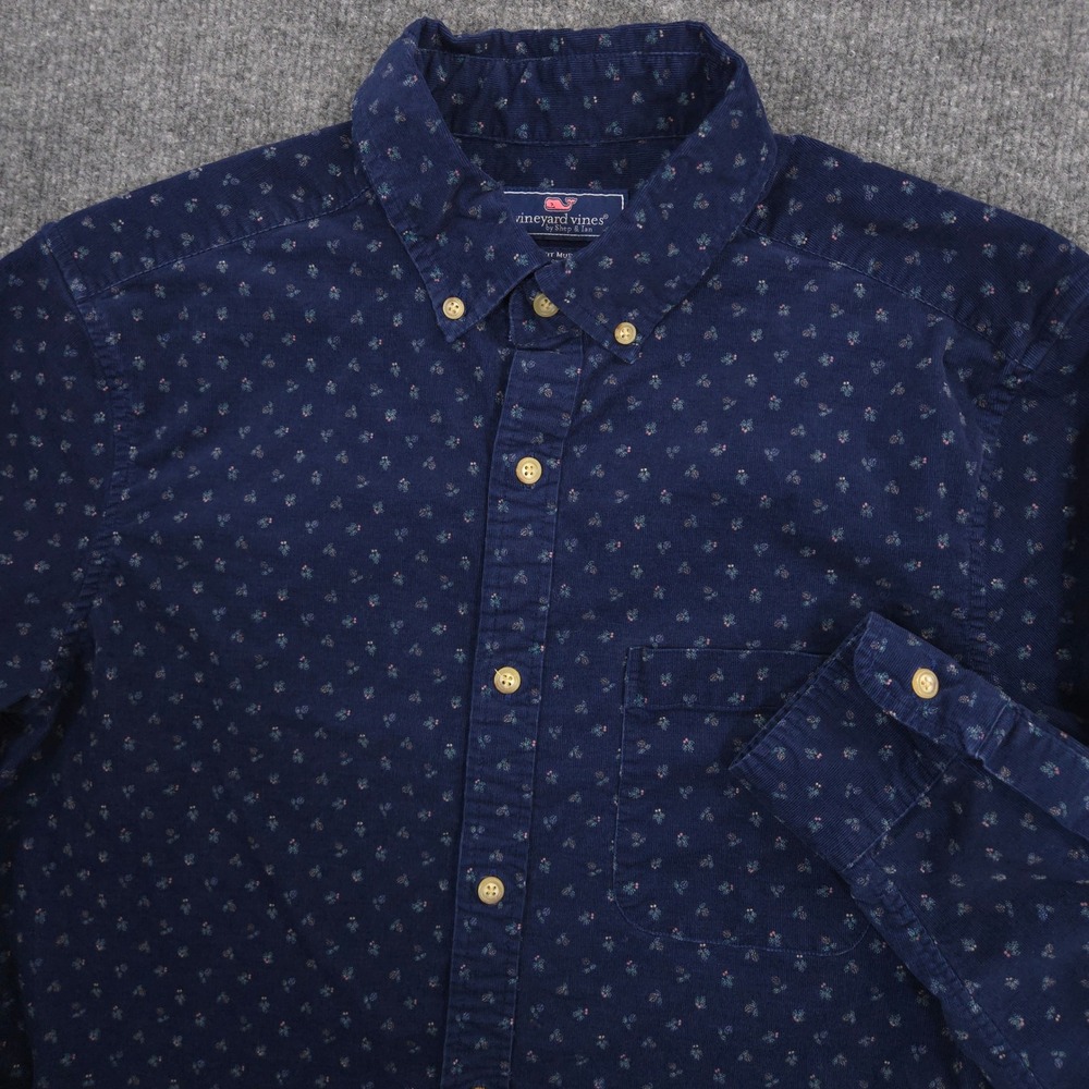 Vineyard Vines Corduroy Shirt Mens M Blue Floral Print AOP Classic Fit Murray